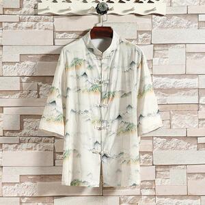 夏季新款风短袖衬衫唐装汉服风印花男A008-1-1102-P50图片