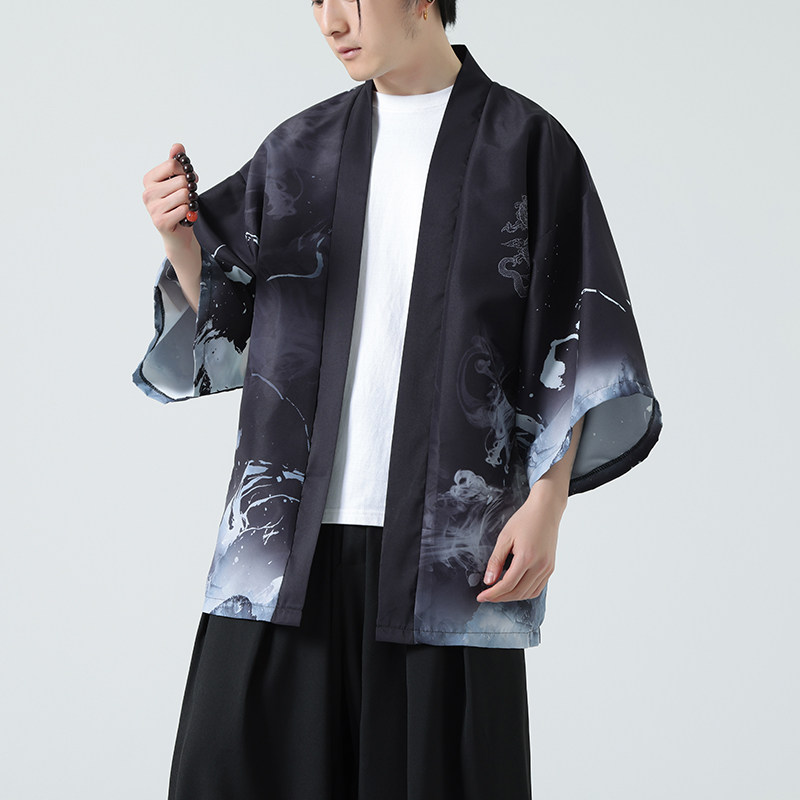 2025夏季新款风印花汉服风衣开衫浮世披风男DSA008-1K87P40,男装风衣,电商A008-1
