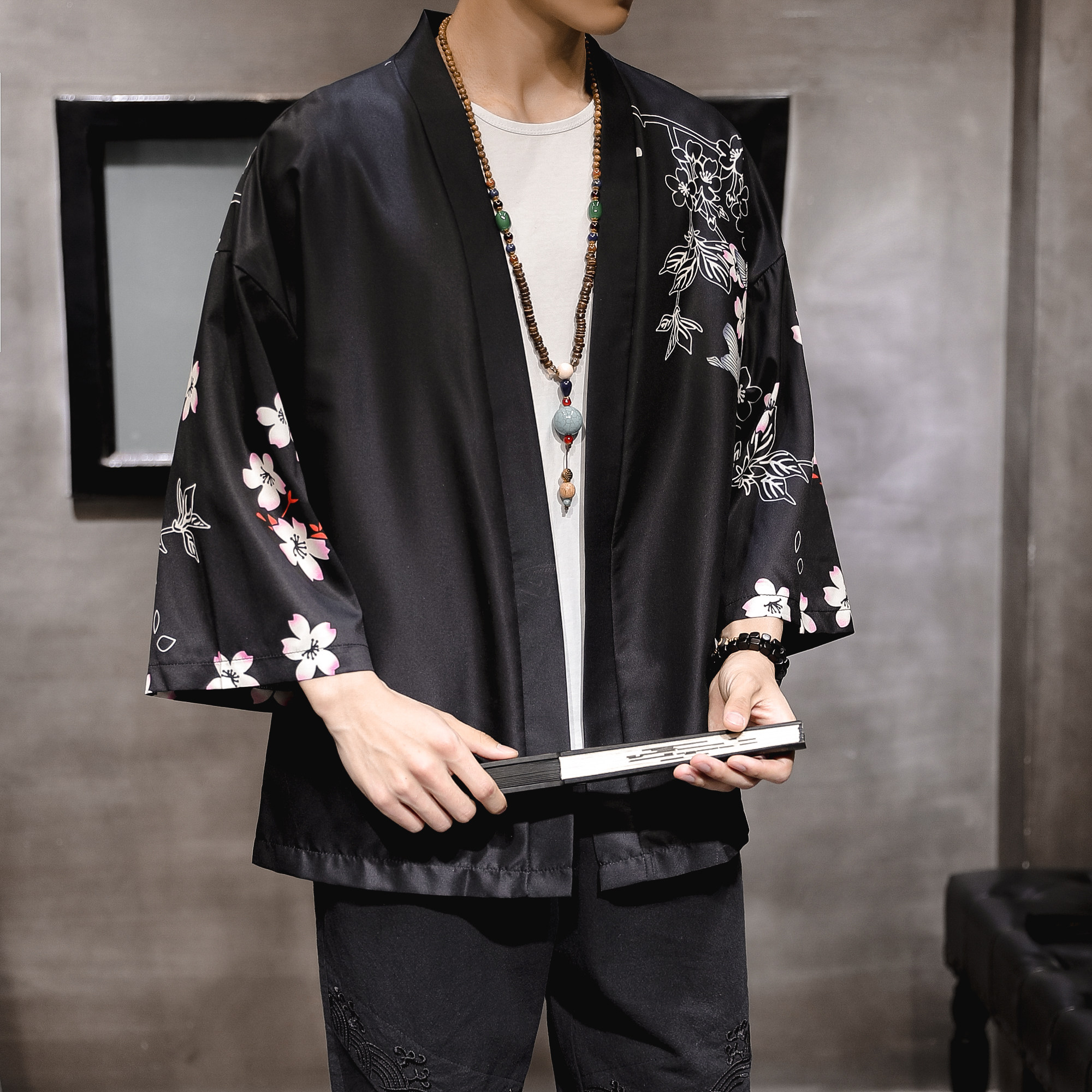 2025夏季新款风龙猫山水鲤鱼飞鹤和服开衫披风男6006K02p40,男装卫衣,电商A008-1