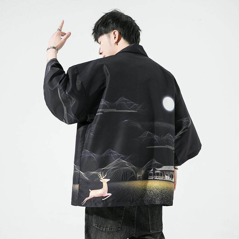 夏季新款风仙鹤祥鹿汉服开衫披风男DS-A008-1-K93p40,男装民族服装,电商A008-1