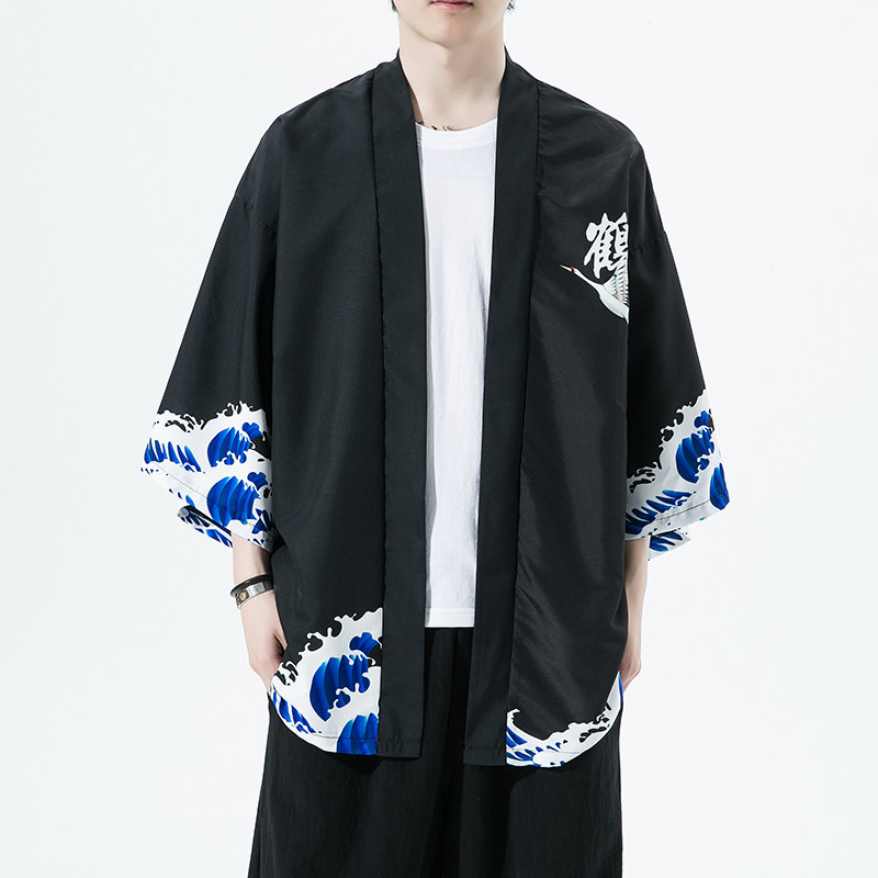 2025夏季新款风仙鹤荷叶和服开衫披风男款6006K039p40,男装卫衣,电商A008-1