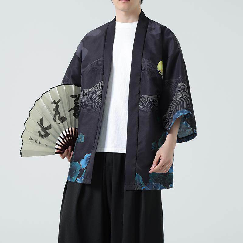 夏季新款风 青山仙鹤印花汉服风衣开衫披风男DSA008-1K87 P40图片