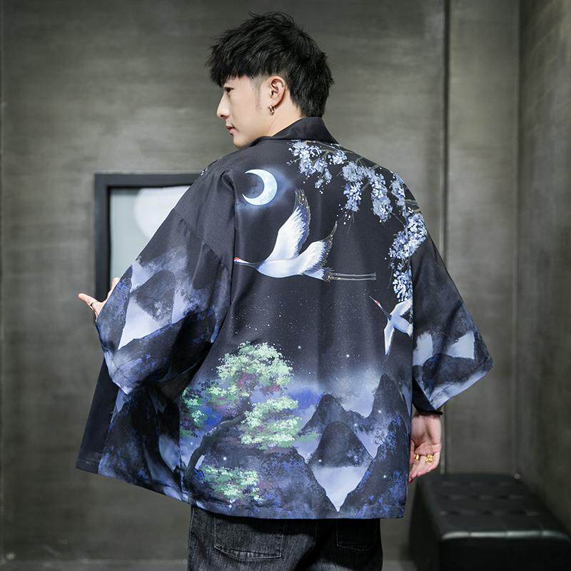 夏季新款风大鱼竹叶和服开衫披风男DS-A008-1-K91p40,男装风衣,电商A008-1