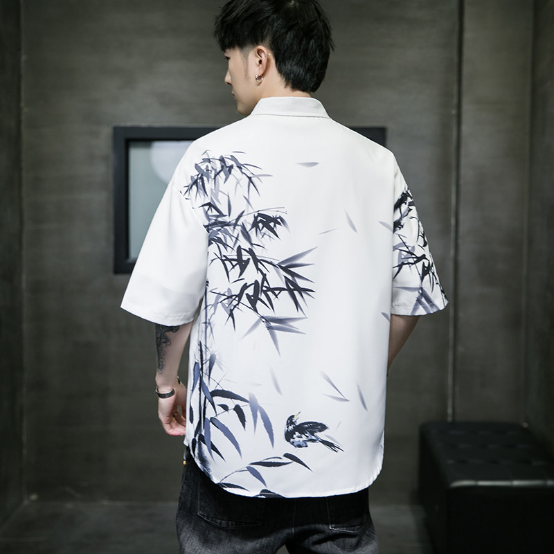 男士印花风休闲男新潮款青年短袖衬衫DS-A008-1-S026-P45,男装衬衫,电商A008-1