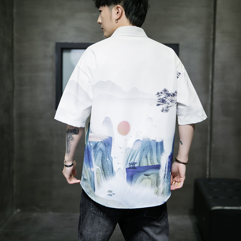 男士印花风休闲男新潮款青年短袖衬衫DS-A008-1-S025-P45,男装T恤,电商A008-1