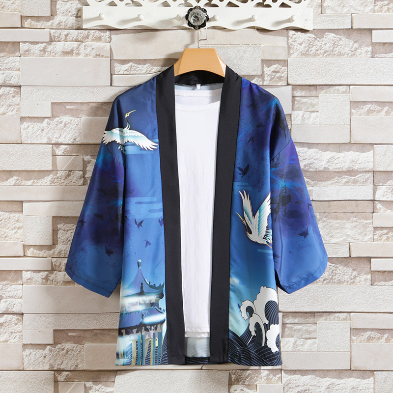 2025夏季风道袍男短袖汉服开衫和服防晒衣套装QT6006TZK51P70,男装防晒衣,电商A008-1
