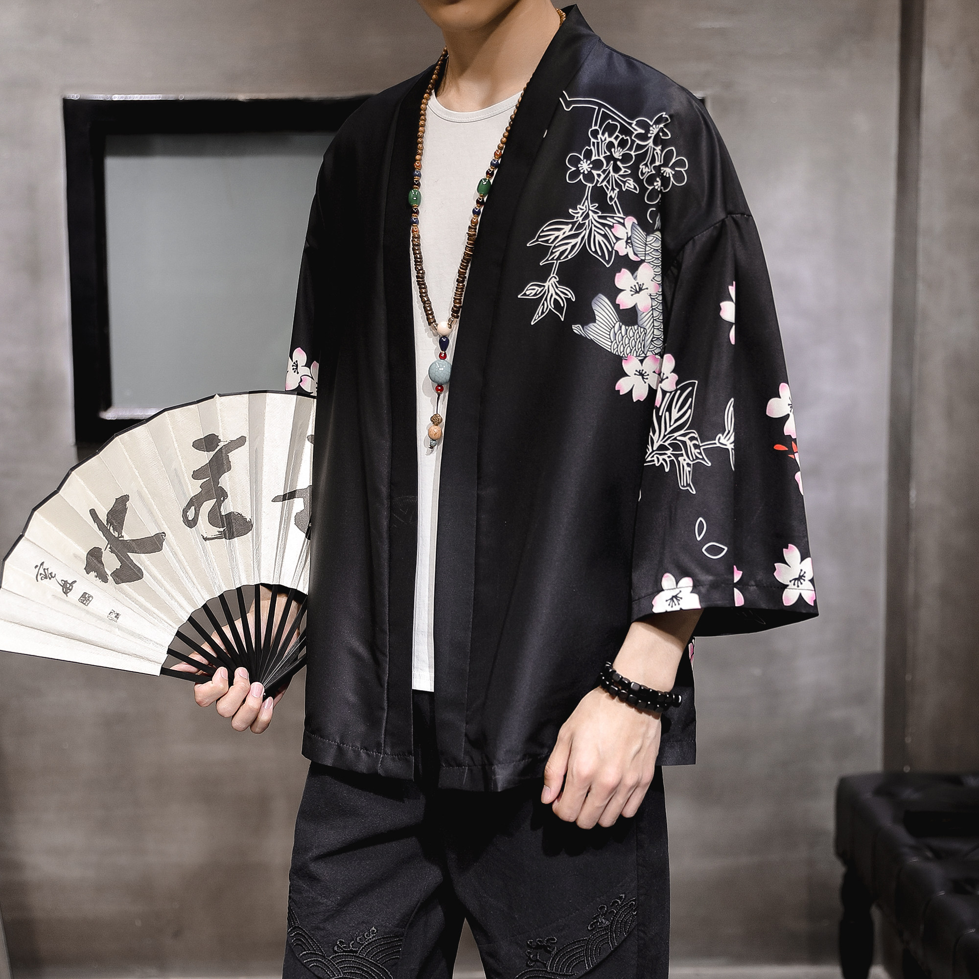 2025夏季新款风龙猫山水鲤鱼飞鹤和服开衫披风男6006K02p40,男装卫衣,电商A008-1