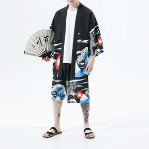 2025夏季风道袍男短袖汉服开衫和服防晒衣套装QT6006TZK53P70图片