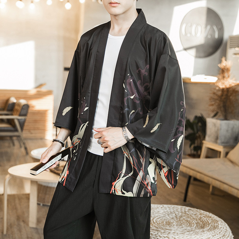 2025夏季新款风荷花墨龙汉服开衫披风男DSA008-1K03P40,男装民族服装,电商A008-1
