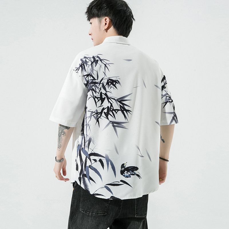 男士印花风休闲男新潮款青年短袖衬衫DS-A008-1-S026-P45,男装T恤,电商A008-1