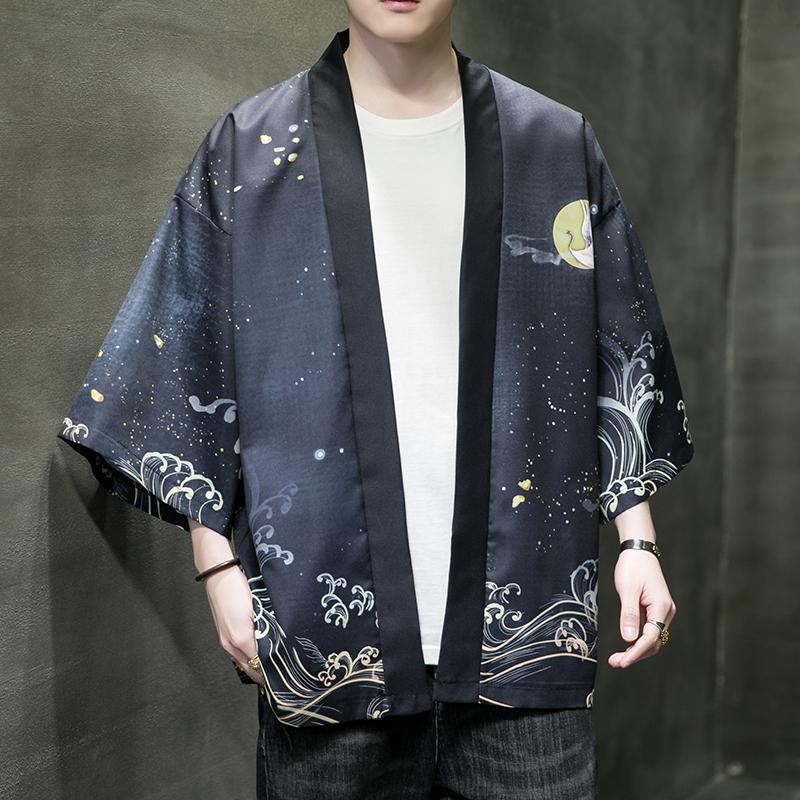 夏季新款风仙鹤祥鹿汉服开衫披风男DS-A008-1-K93p40,男装民族服装,电商A008-1