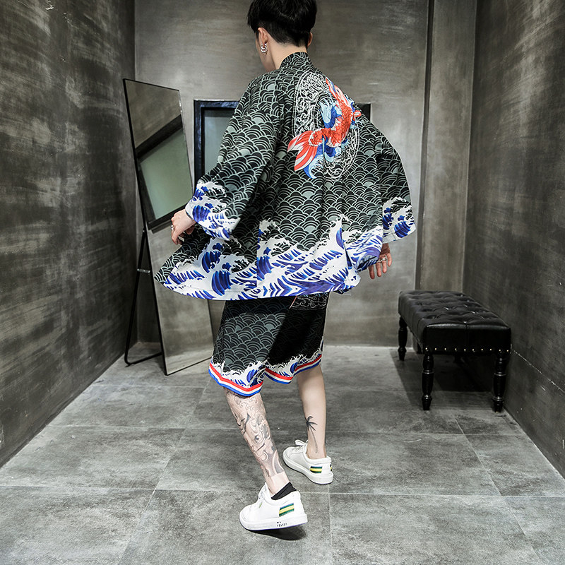 夏季风套装男士红鱼和服大码两件套DSA008-1-K11-P70,男装休闲套装,电商A008-1