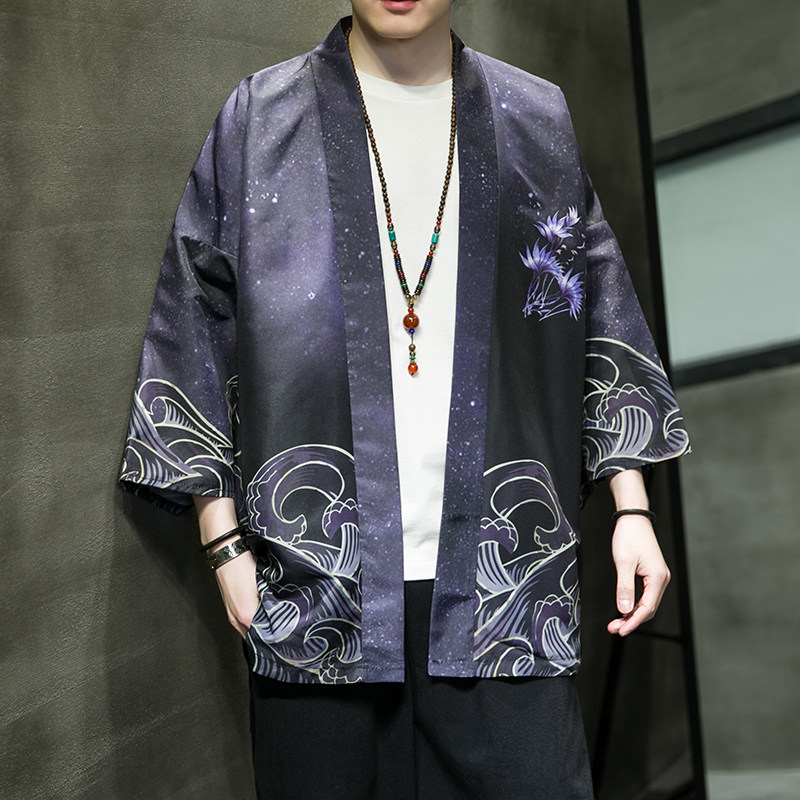夏季新款风青叶仙鹤汉服开衫披风男DS-A008-1-K037p40,男装风衣,电商A008-1