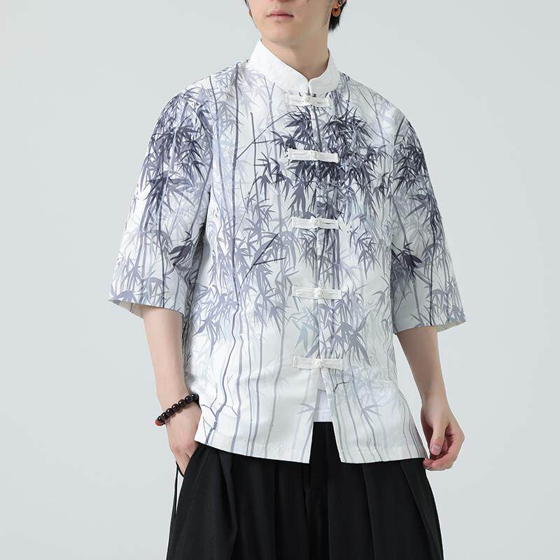 夏季新款风短袖衬衫唐装汉服风印花男A008-1-S205-P45,男装衬衫,电商A008-1