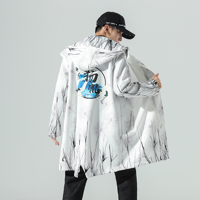 男士秋冬新款风长款仙鹤外套浮世绘风衣男A008-1-K025p80，男装风衣，电商A008-1