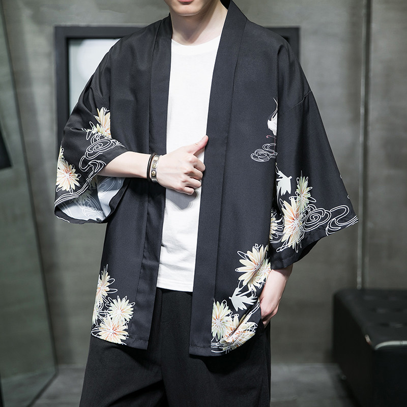 2025夏季新款风红日仙鹤和服开衫披风男款6006K039p40,男装卫衣,电商A008-1