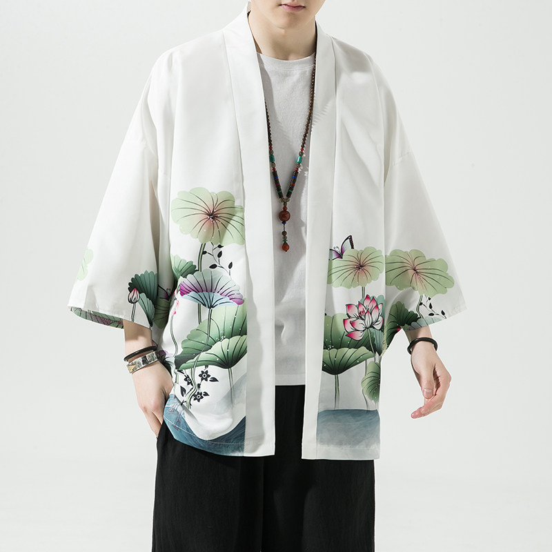 2023夏季新款风青叶仙鹤和服开衫披风男DS-A008-1-K037p40,男装风衣,电商A008-1