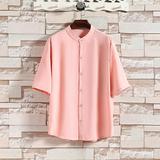 夏季男士短袖纯色冰丝衬衫男宽松衬衣A008-1-S1101-P35，男装T恤，电商A008-1