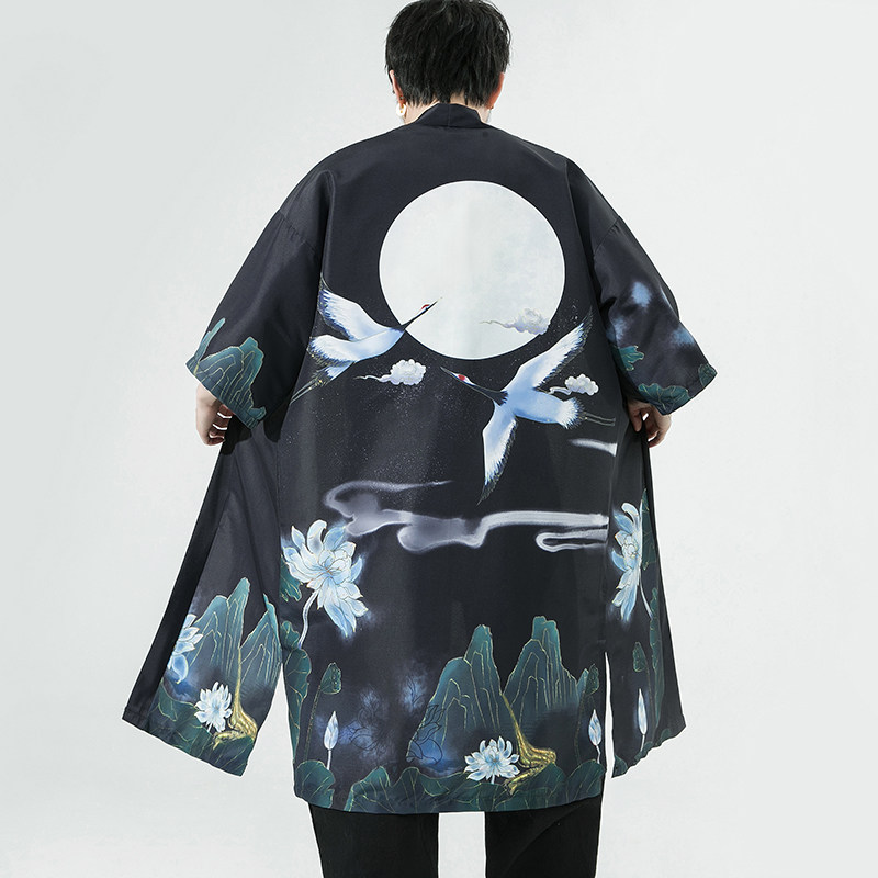 风长款仙鹤汉服开衫披风男DSA008-1-K206p48,男装风衣,电商A008-1