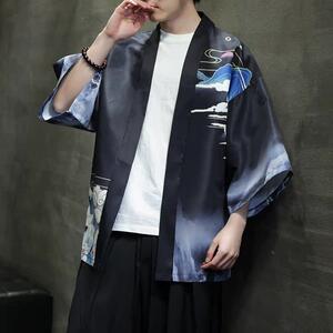 夏季新款风 青山仙鹤印花汉服风衣开衫披风男DSA008-1K87 P40图片