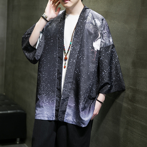 夏季新款风 青叶 仙鹤汉服开衫披风男DS-A008-1-K037p40图片