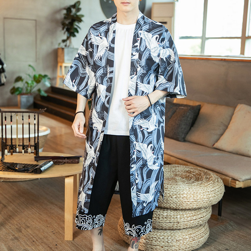 2025夏季新款风长款仙鹤汉服开衫披风男DSA008-1K06p50,男装民族服装,电商A008-1
