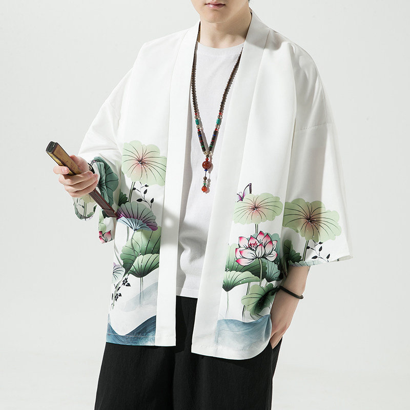 2023夏季新款风青叶仙鹤和服开衫披风男DS-A008-1-K037p40,男装风衣,电商A008-1