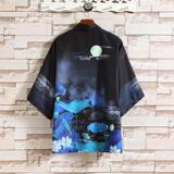 夏季新款风青山仙鹤印花汉服风衣开衫披风男DSA008-1K87P40，男装风衣，电商A008-1
