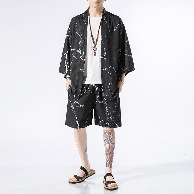 夏季风道袍男短袖汉服开衫汉服防晒衣套装DSA008-1-TZK08P70图片