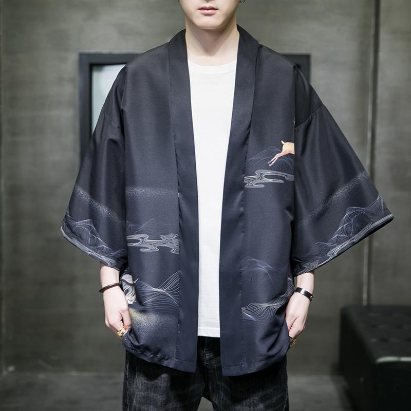 夏季新款风仙鹤祥鹿汉服开衫披风男DS-A008-1-K93p40，男装民族服装，电商A008-1