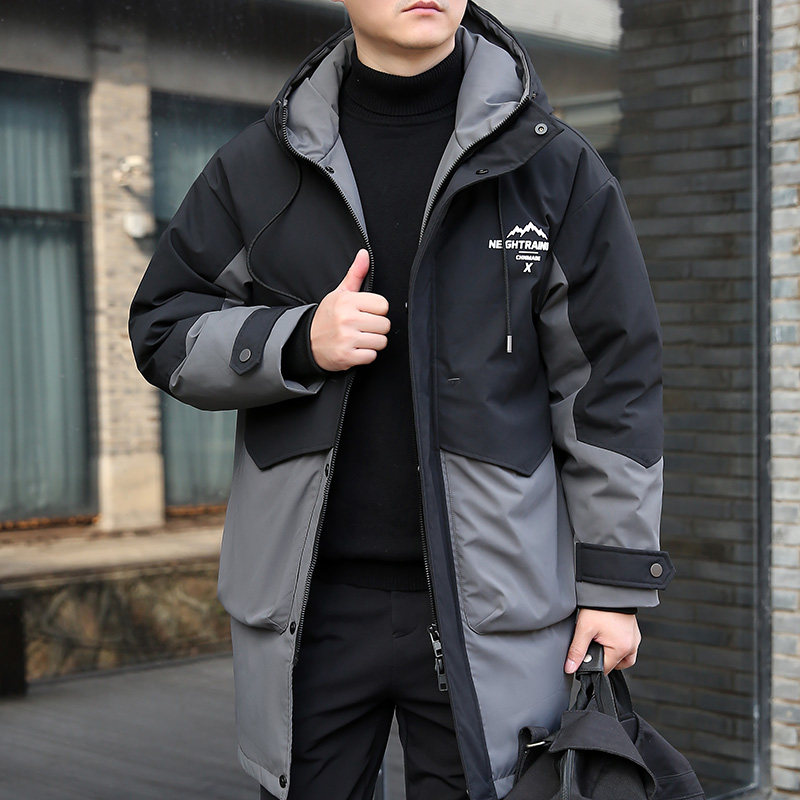 2025冬季新款男装中长款羽绒服青年男士潮流胖子大码加厚拼色外套