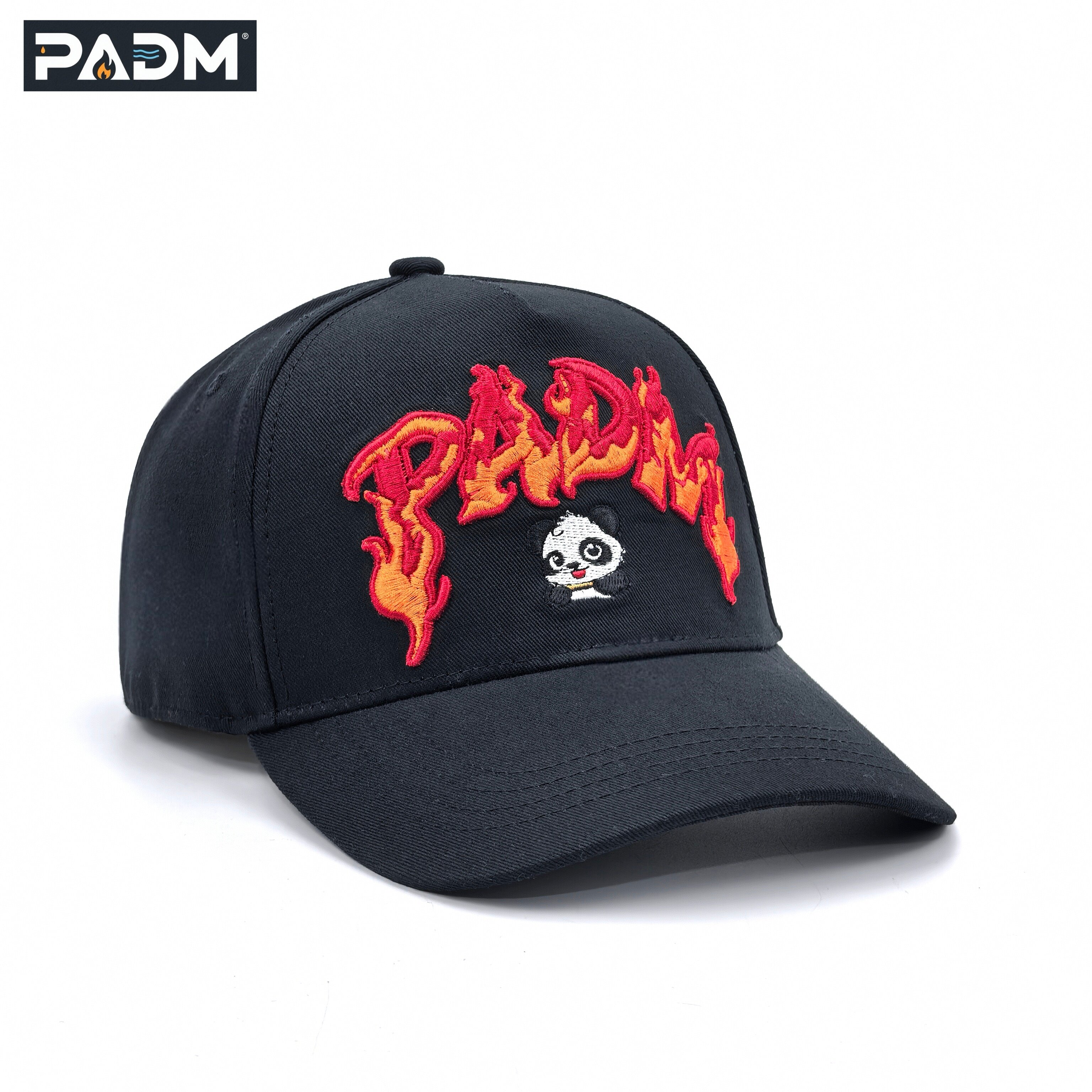 PADM熊猫刺绣火焰棒球帽 男女街头潮款 防晒遮阳休闲百搭鸭舌帽