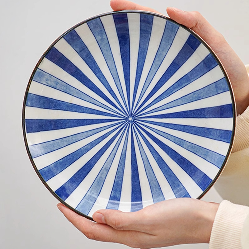 美浓烧日本进口釉下彩餐具陶瓷青花盘子菜盘家用饺子盘备菜盘日式