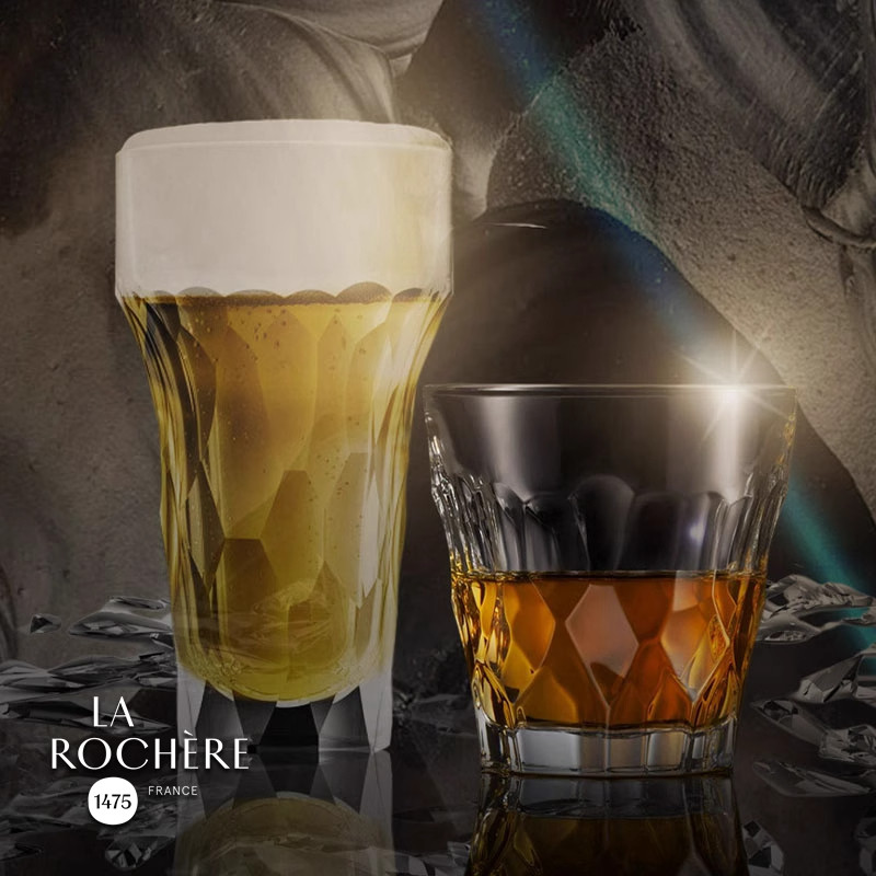 法国LAROCHERE设计精酿啤酒杯SILEX 3D燧石玻璃酒杯古典威士忌杯