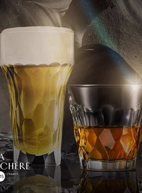 法国LAROCHERE设计精酿啤酒杯SILEX 3D燧石玻璃酒杯古典威士忌杯