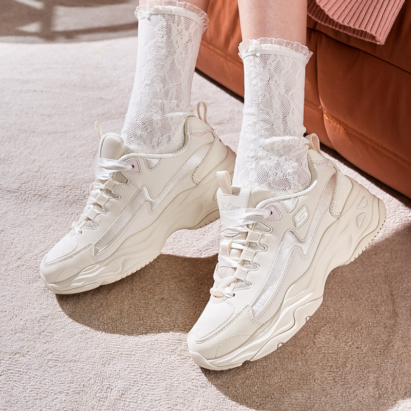 Skechers斯凯奇女鞋赵露思同款珍珠熊厚底老爹鞋休闲运动鞋896156