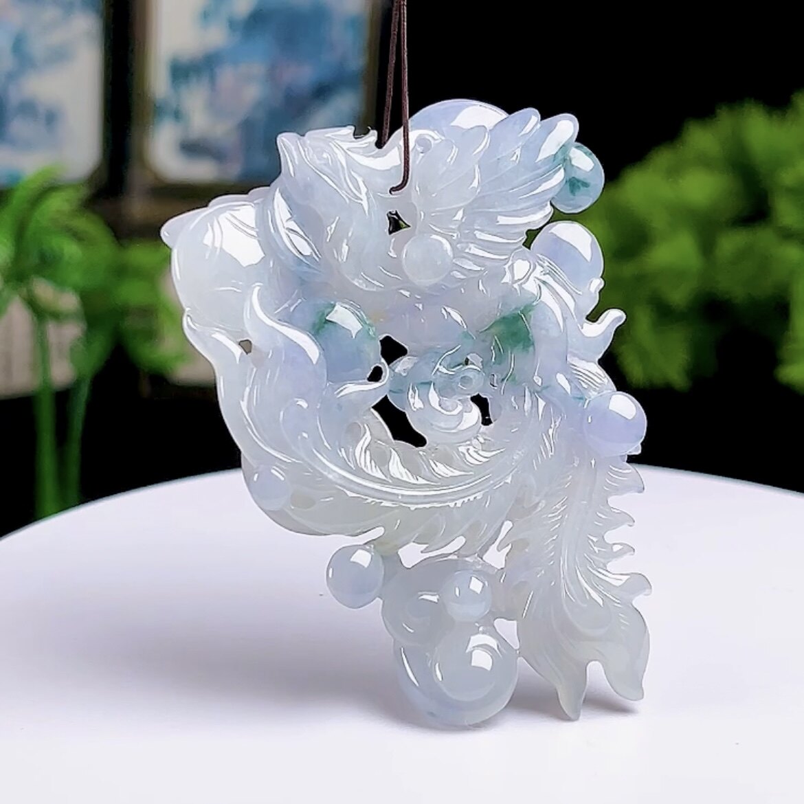 缅甸翡翠凤凰吊坠百鸟之王挂件保真天然A货玉石淡紫飘花凤牌玉坠
