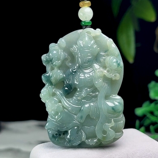 缅甸A货翡翠冰飘花度母吊坠 天然玉石玉渡母玉佩玉观音挂件男女款