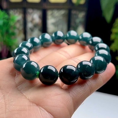 13mm保真A货天然玉石单圈玉珠手链 老蓝水翡翠珠链手串男女款正品