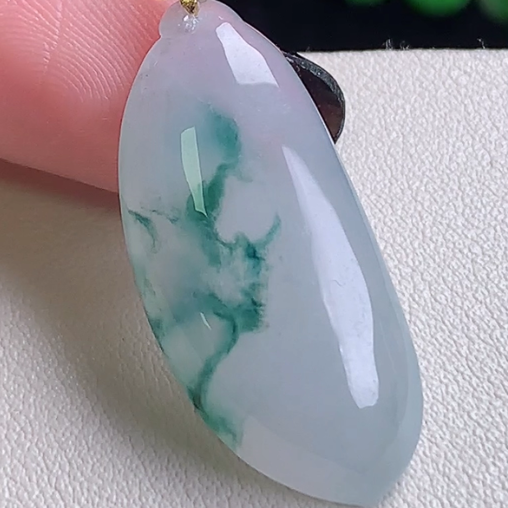 保真天然玉石18K金扣冰底福瓜吊坠玉瓜挂件缅甸料A货翡翠福挂玉坠