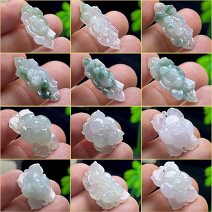 缅甸料保真天然A货翡翠花朵吊坠编织手绳配件玉坠女款玉石牡丹花