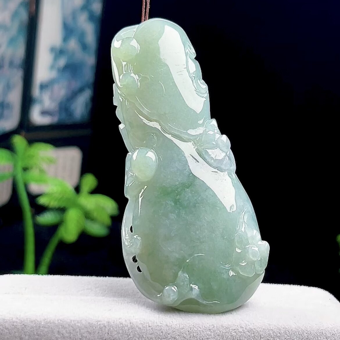 特大件保真天然玉石翡翠福瓜吊坠玉瓜挂件缅甸料A货玉坠手把玩件