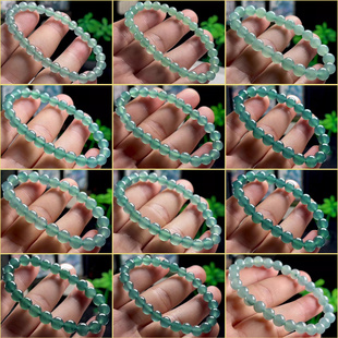 A货天然冰底蓝水翡翠手链圆珠玉手链女玉珠油青绿玉手串 8mm正品