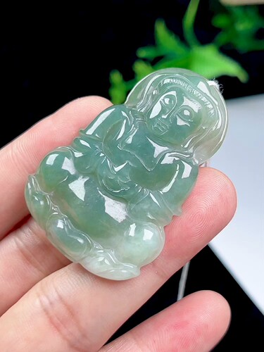 缅甸料保真A货玉石老坑冰底玉观音吊坠天然翡翠油青绿观世音玉坠