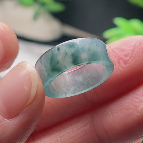 13号天然A货翡翠蓝水宽版方形戒指男女款飘绿彩指环玉石戒圈扳指