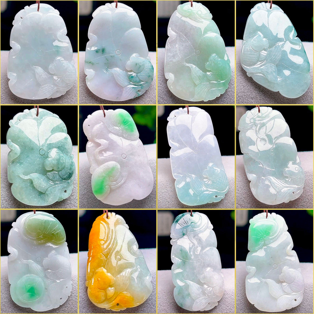 翡翠荷叶鱼吊坠 天然A货保真缅甸玉石连连有鱼玉坠女 鲤鱼玉挂件