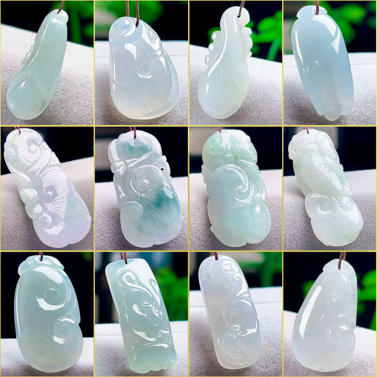 缅甸料天然A货翡翠如意吊坠男女款如意锁飘花玉兰花一心一意玉坠