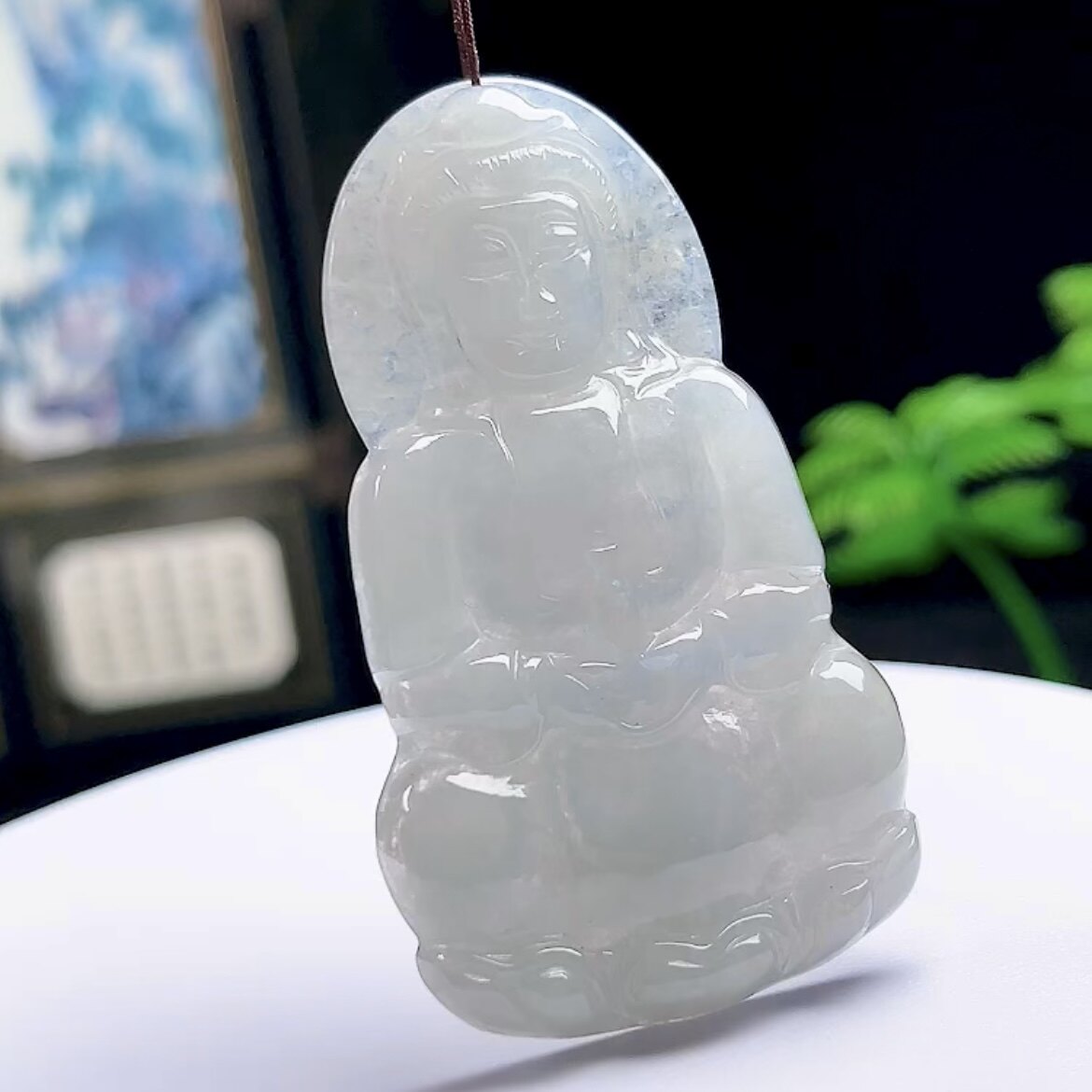 保真天然翡翠冰润正装观音玉坠缅甸A货玉石观世音吊坠护瓶玉观音