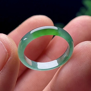 14号天然玉石翡翠戒指男女款 保真A货冰蓝水飘绿指环玉戒圈保真