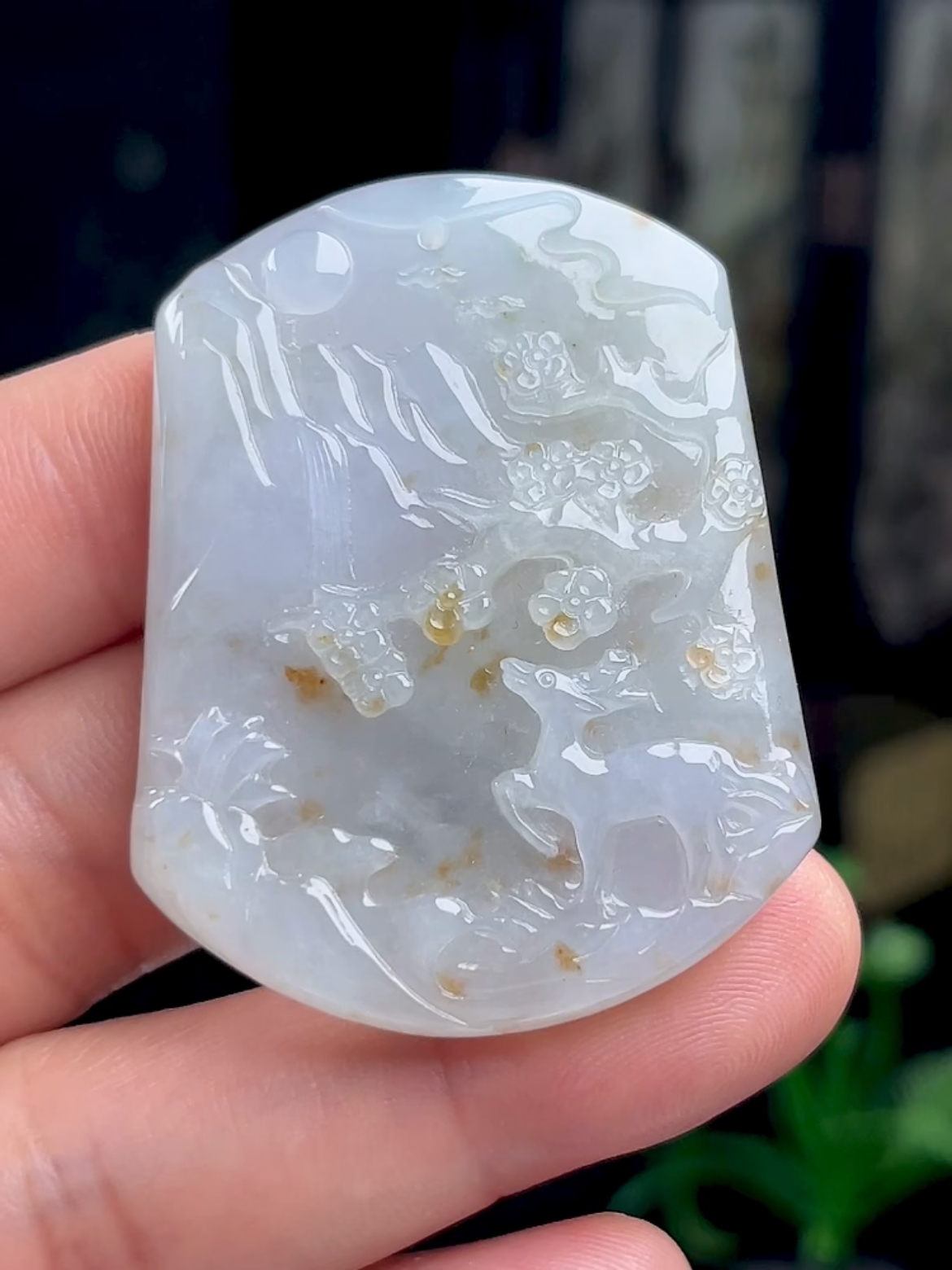 一路发玉坠 正品A货玉石梅花鹿挂件缅甸天然翡翠冰飘洒金鹿牌吊坠